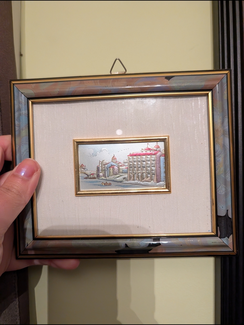 Classic Gold-Trim Mini Picture Frame in Cream and Brown Venice Silver Picture
